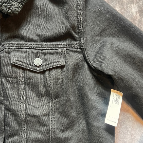 Black Denim Jacket with Sherpa Collar - Picture 3 of 4